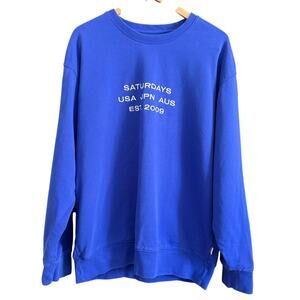SATURDAYS NYC | Blue Purple Crewneck Sweatshirt with White Embroidery XXL